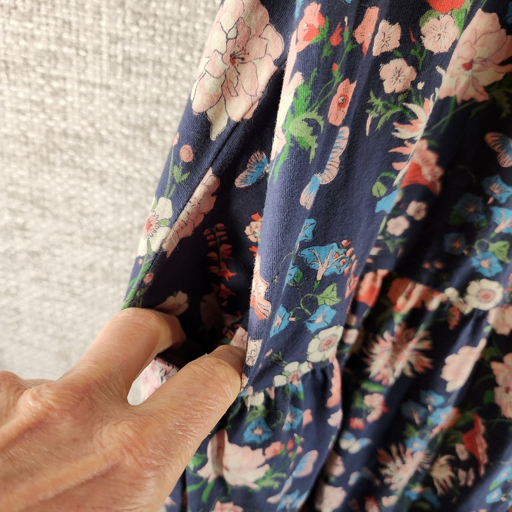 Tea Collection Womens S Blue Floral Midi Dress Stretch Knit Cottage 3/4 Sleeve - Picture 3 of 11